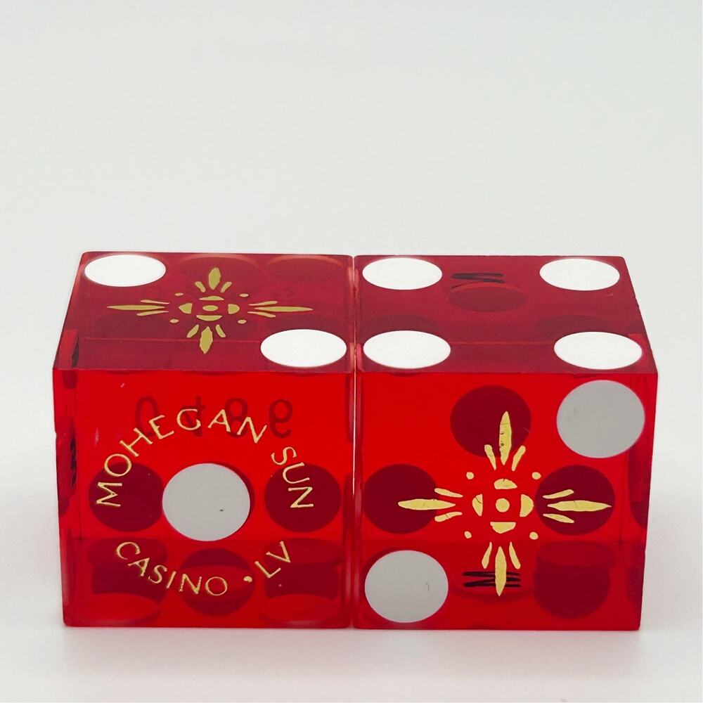 Mohegan Sun Red Casino Dice Las Vegas Matching #0486”Bone” Cancelled Dice RARE